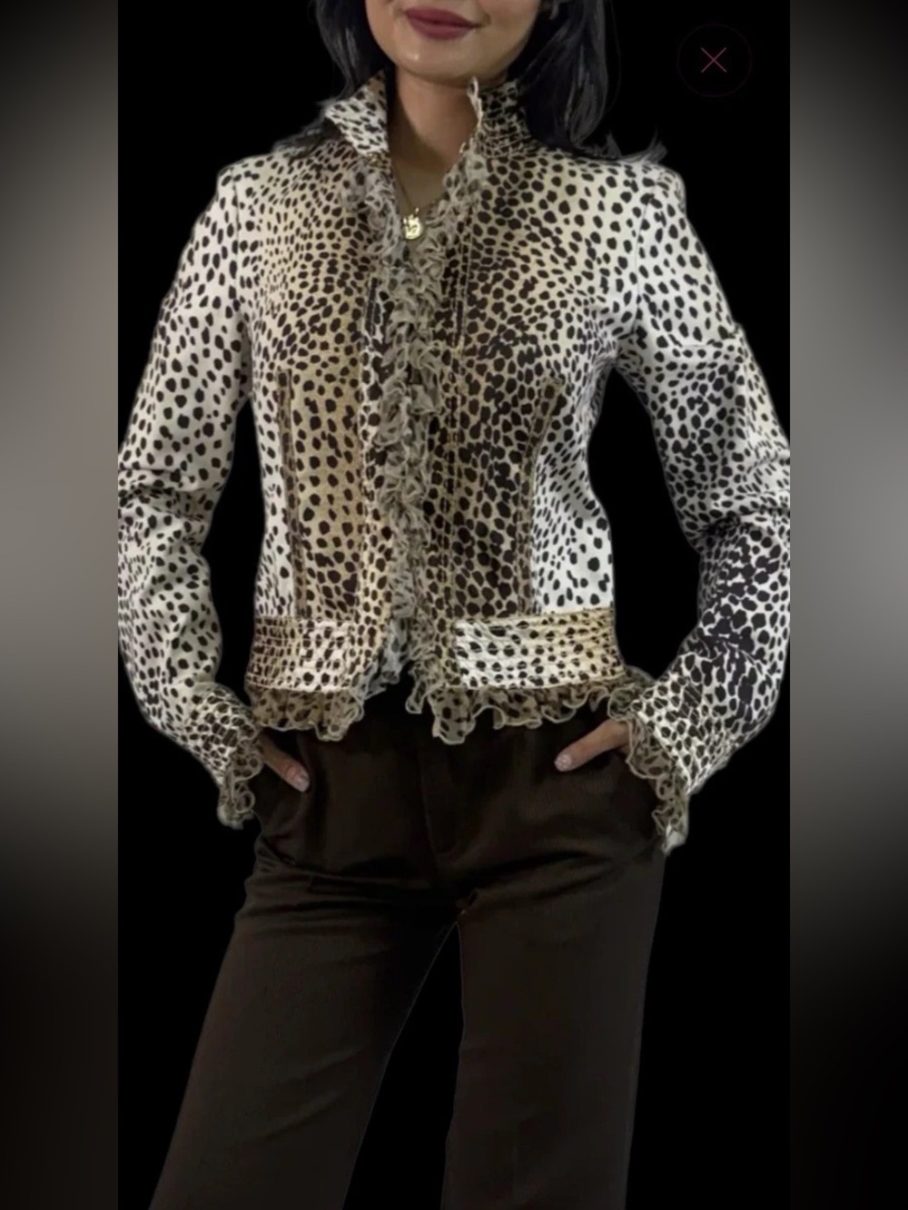 Roberto Cavalli Spotted Light Jacket Blouse Black Beige Women's Size 44